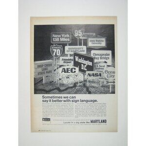 United States Road Signs interstate New York Maryland ADVERT 1960s Vintage Print
